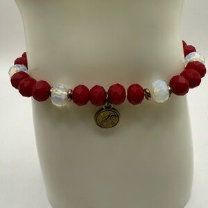 John Medeiros Red & White Stretch Bracelet Ethnic Brass Cross Design Beautiful